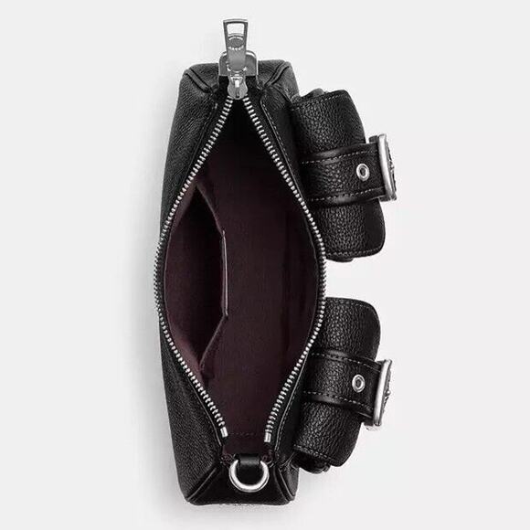 NWT Coach Leather Ashton Baguette shoulder bag Silver Black CM079 - Picture 4 of 7